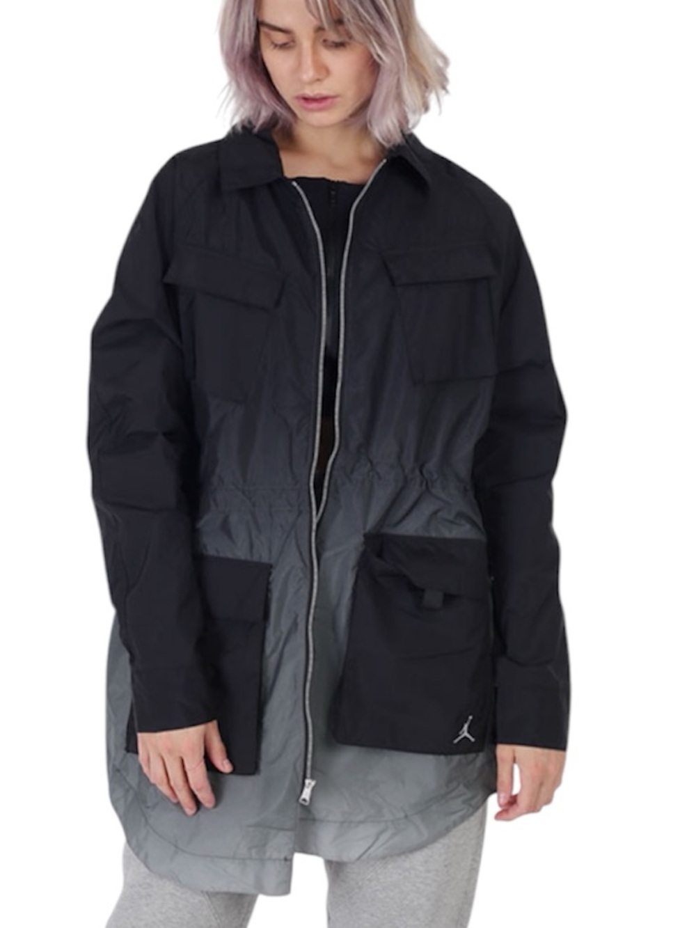Nike Jordan Windbreaker Jacket Black Grey Zipper Oversized Size Womens XS